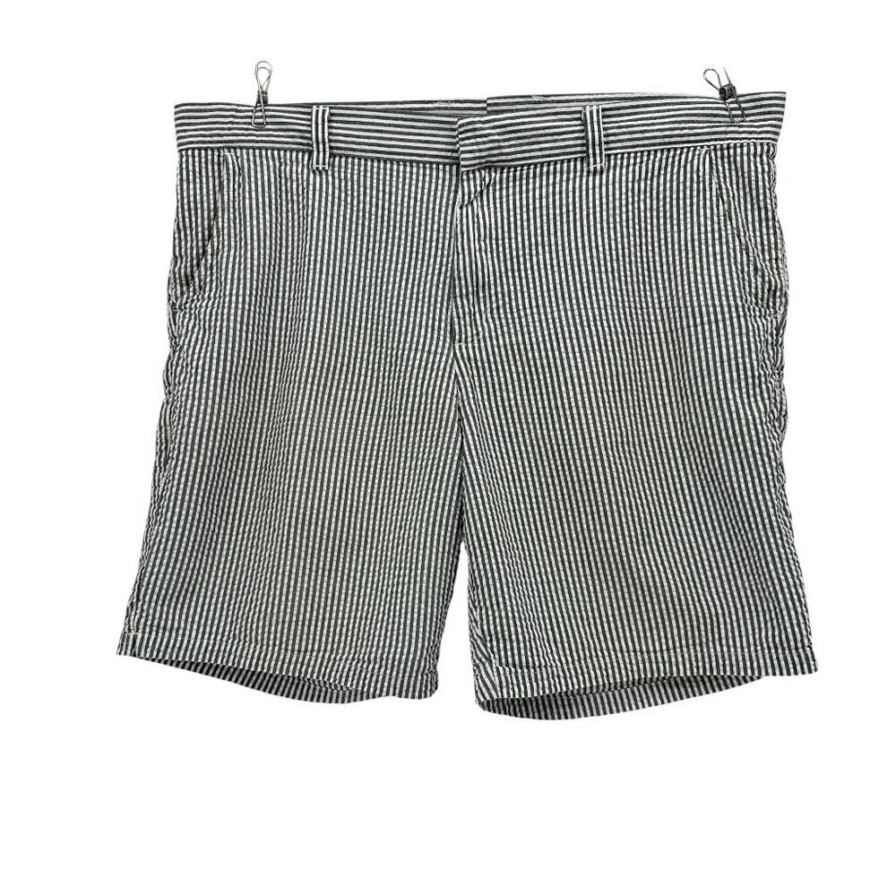American Apparel Mens 35 Shorts Seersucker Stripe Gray White Flat Front